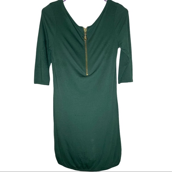 Zara Basic Evening Top mid dress green back zipper boatneck - Picture 3 of 4